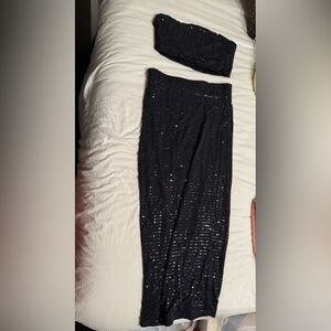 Black Sequin Tube Top and Skirt Set